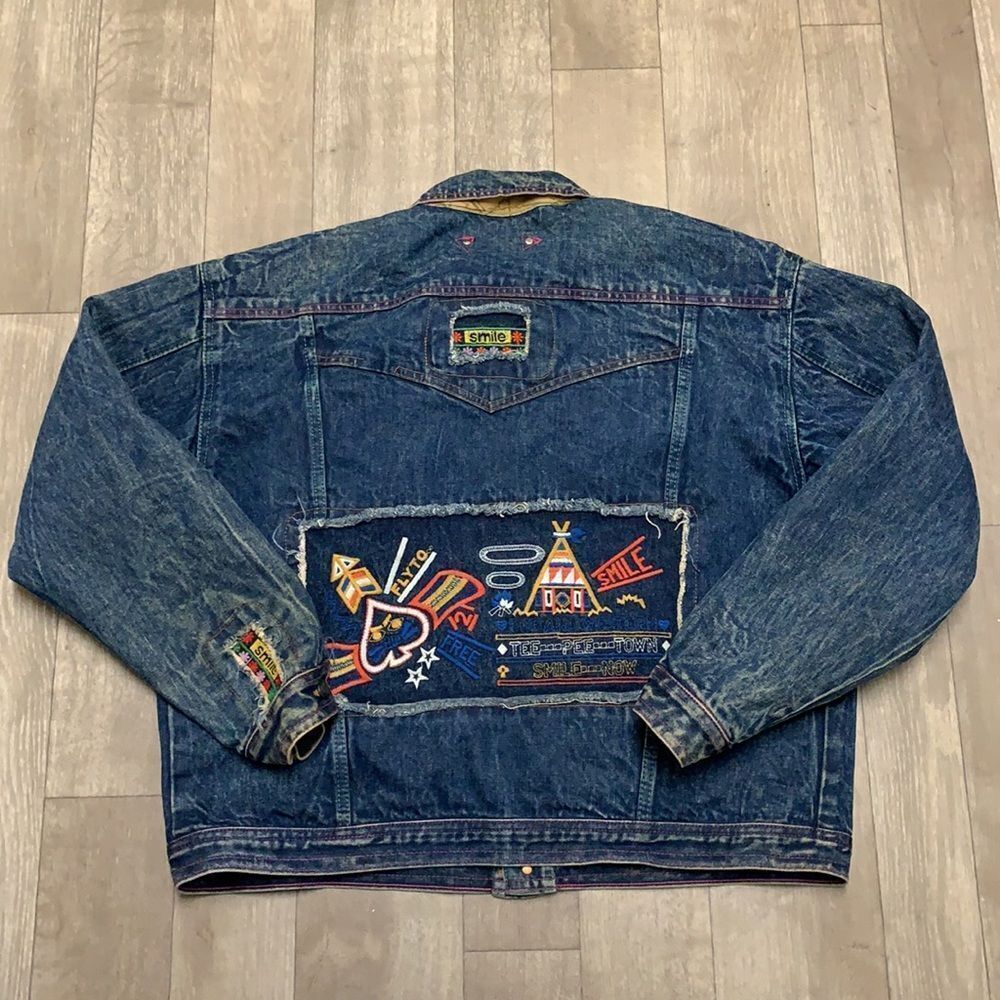 Womens Vintage SMILE‎ Western Indian Denim Jean Jacket - Picture 2 of 12